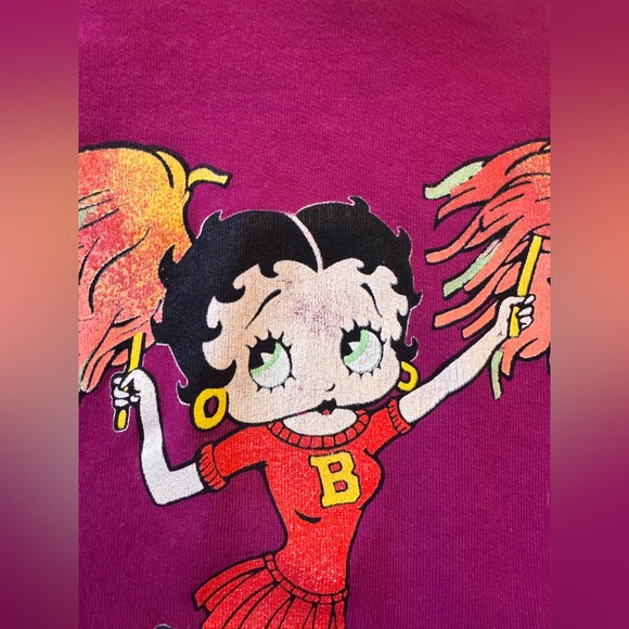 90s Vintage Cheerleader Betty Boop Jerzees Made in USA Magenta Sweatshirt Sz M - Picture 6 of 8